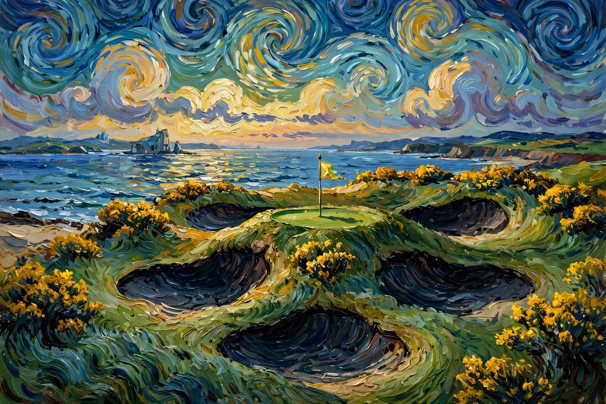 Painterly tiny dune-top green guarded by deep bunkers and coastal gorse
