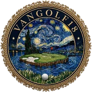 Vangolf18 emblem featuring an island green under a swirling night sky